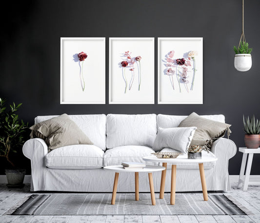 Flower paint | set of 3 wall art prints