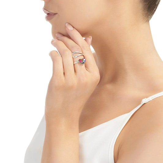 Flower ring by Shrieking Violet Sterling silver adjustable ring. Heart charm filled with tiny flowers including a miniature rose & forget-me not