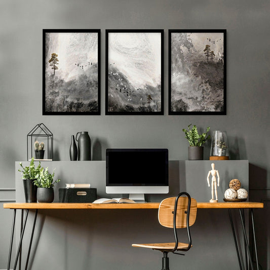 Framed landscape print for home office decor | set of 3 wall art