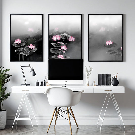 Framed Prints Wall | Set of 3 Asian Inspired Wall art Prints