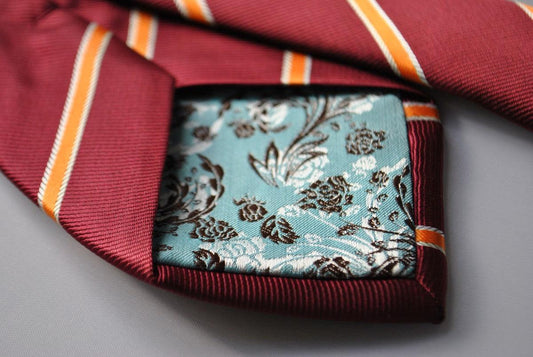 maroon and orange ribbon striped tie