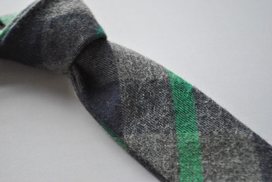 dark green and grey wool check style skinny tie