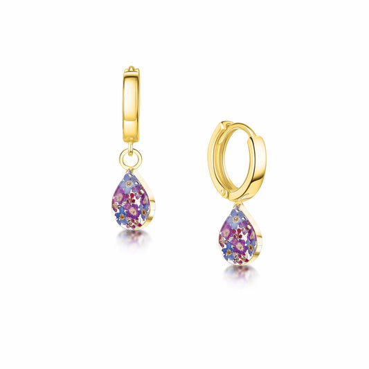 Silver Huggie Earring - Purple haze - Teardrop