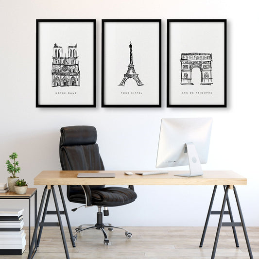 Gallery Wall Framing | Set of 3 Paris Landmarks Wall art Prints