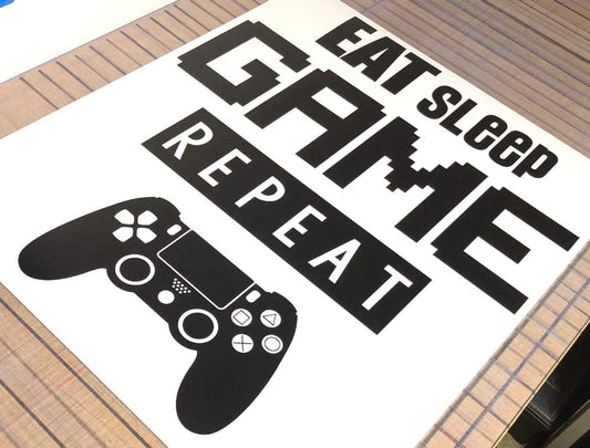 Gamer Wall Sticker – Eat Sleep Game Repeat - Boys Bedroom Gaming Decor