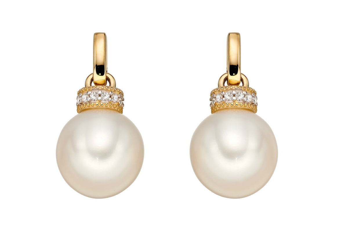 Elements Gold Freshwater Pearl Earrings with Diamond Set Top