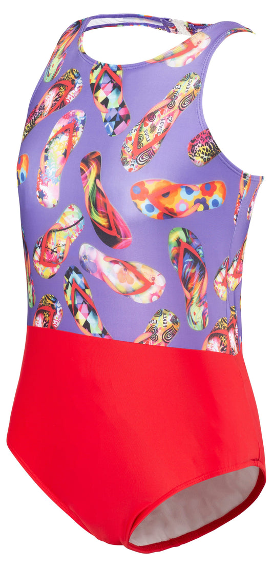 Kes-Vir™ Girls’ Incontinence Swimsuit – Flipflop Halterneck Damson/Rose
