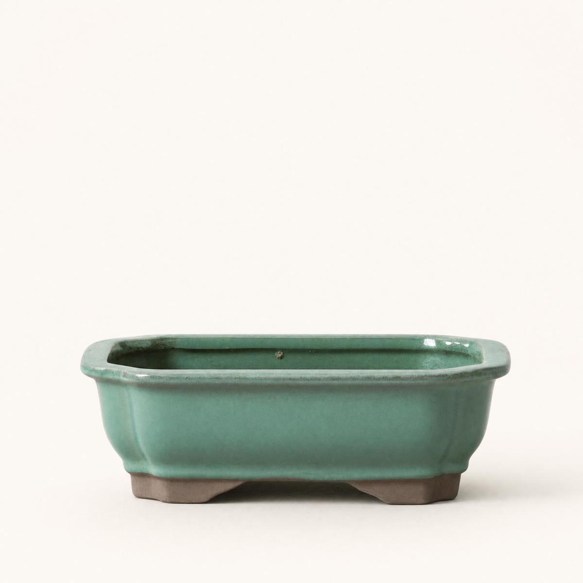 18cm Glazed Bonsai Pot | Rectangle | 18cm x 14cm x 4cm | Green