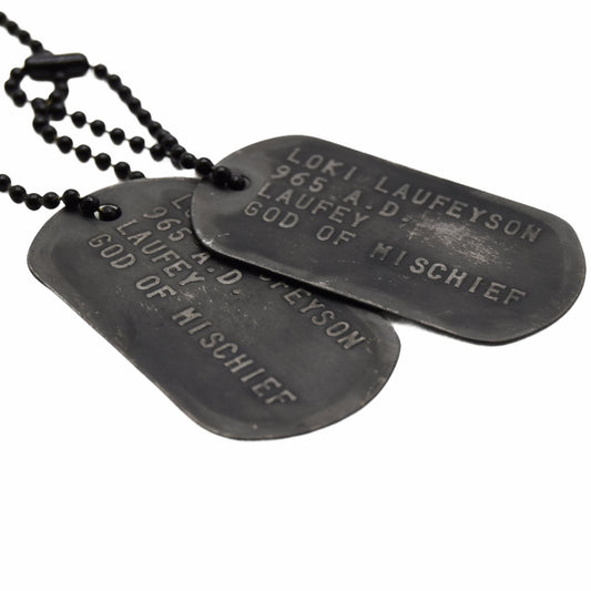 'GOD OF MISCHIEF' LOKI 'ELITE EDITION' Military Dog Tags - Blackened Stainless Steel (LIMITED EDITION)