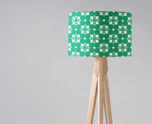 Green and White Drum Lampshade, Victorian Tiles Design Shade for Table, Floor or Ceiling Pendant Light