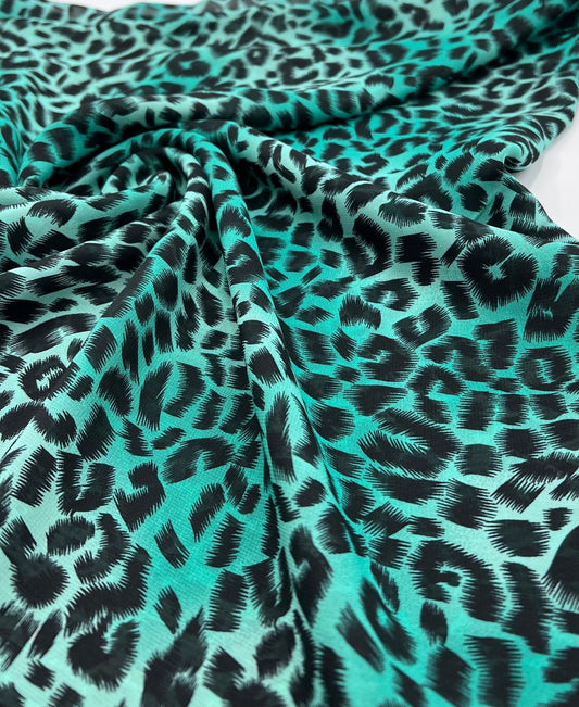 Green Animal Print Non Stretch Chiffon Sheer Dress Bridal Fabric