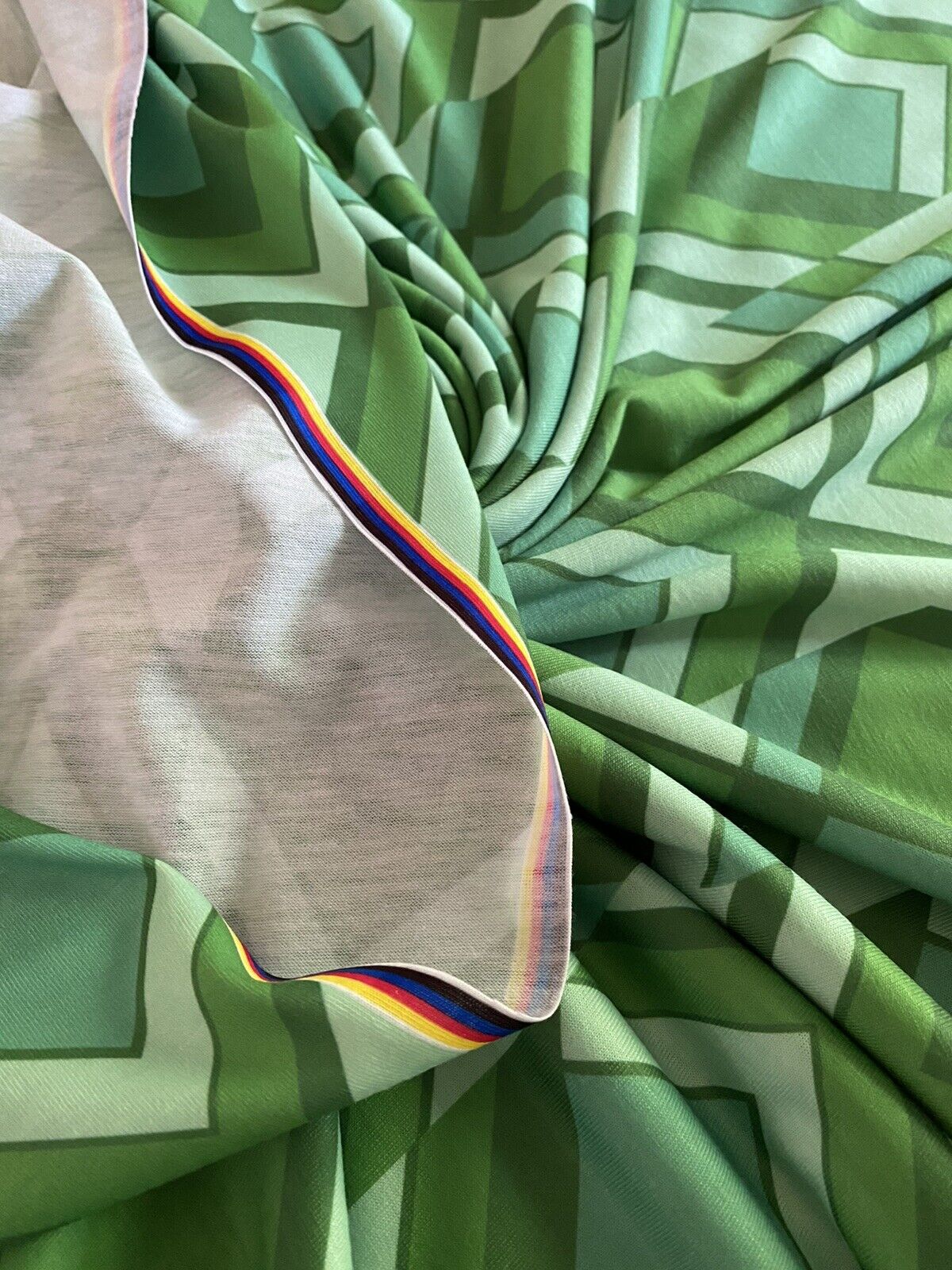 Green Diamond Print Spun Poly Stretch Fabric