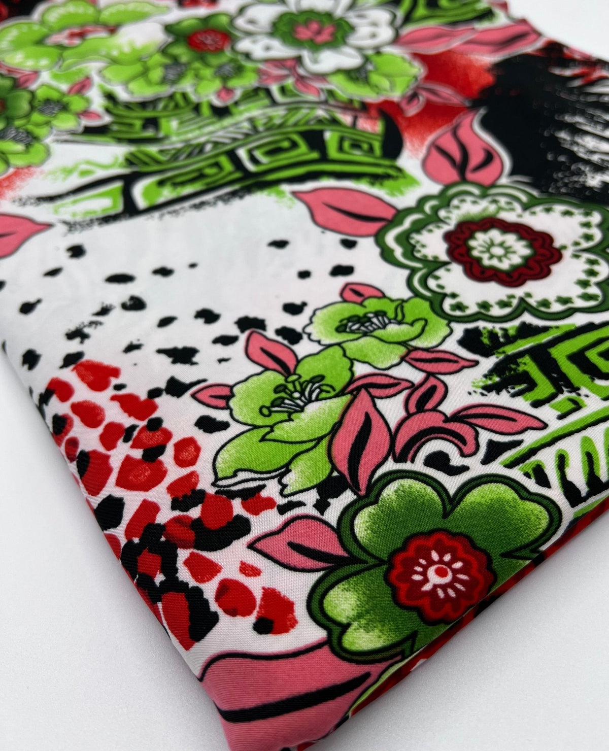 Green Floral Mix Print Soft Touch 4 Way Stretch Fabric