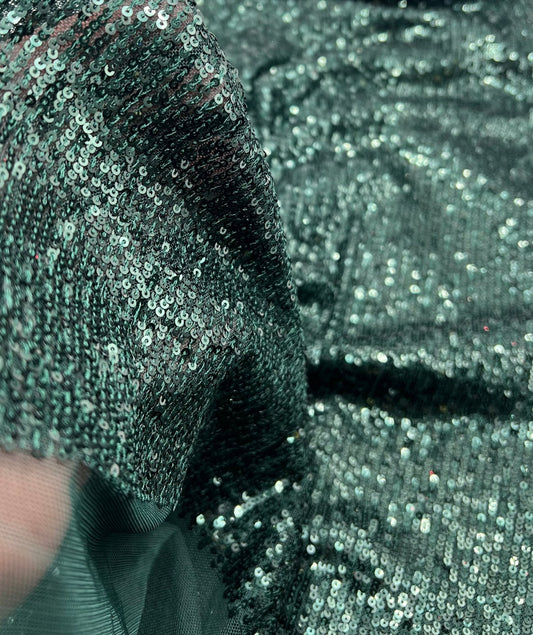 Green On Green Sequin Detail Stretch Fabric