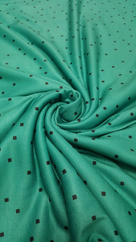 Green Small Square Print Spun Poly Stretch Fabric
