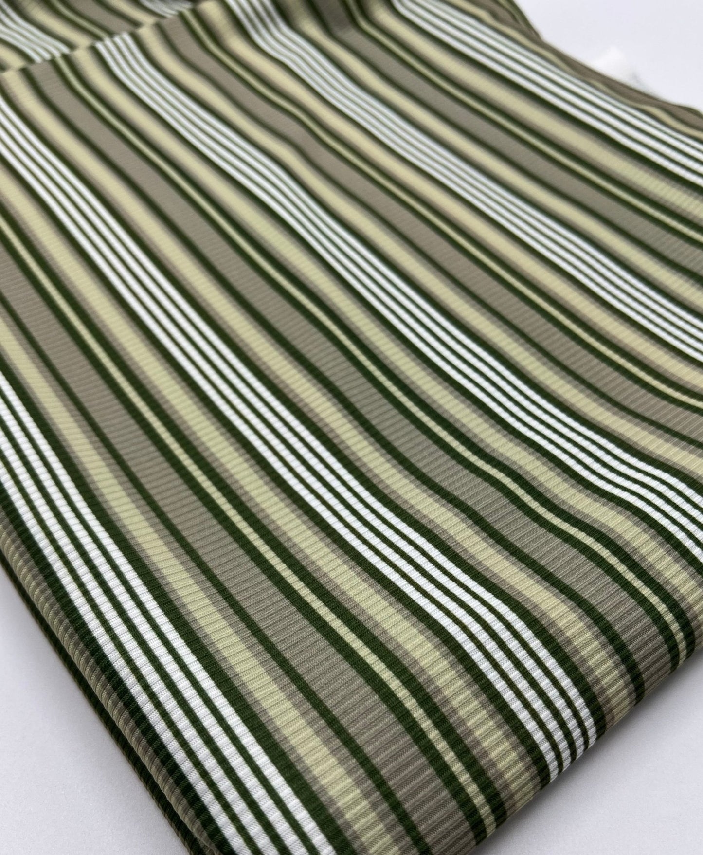 Green Stripe Print 2X1 Fine Rib Stretch Fabric