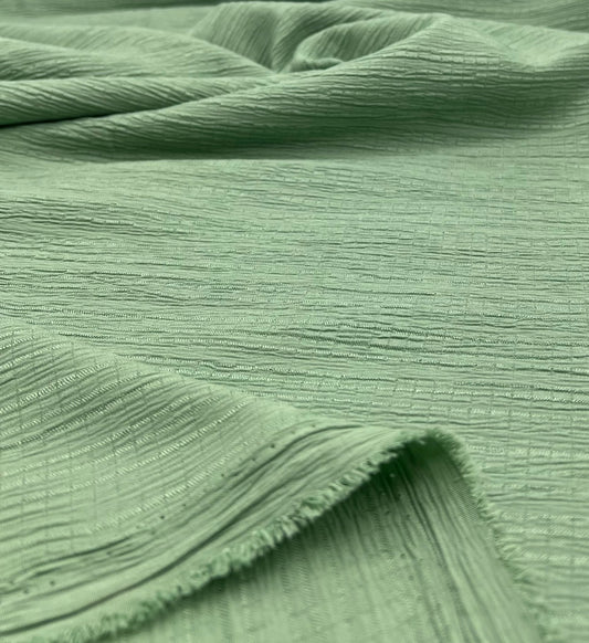 Green Textured Crinkle Lightweight Non Stretch Fabric