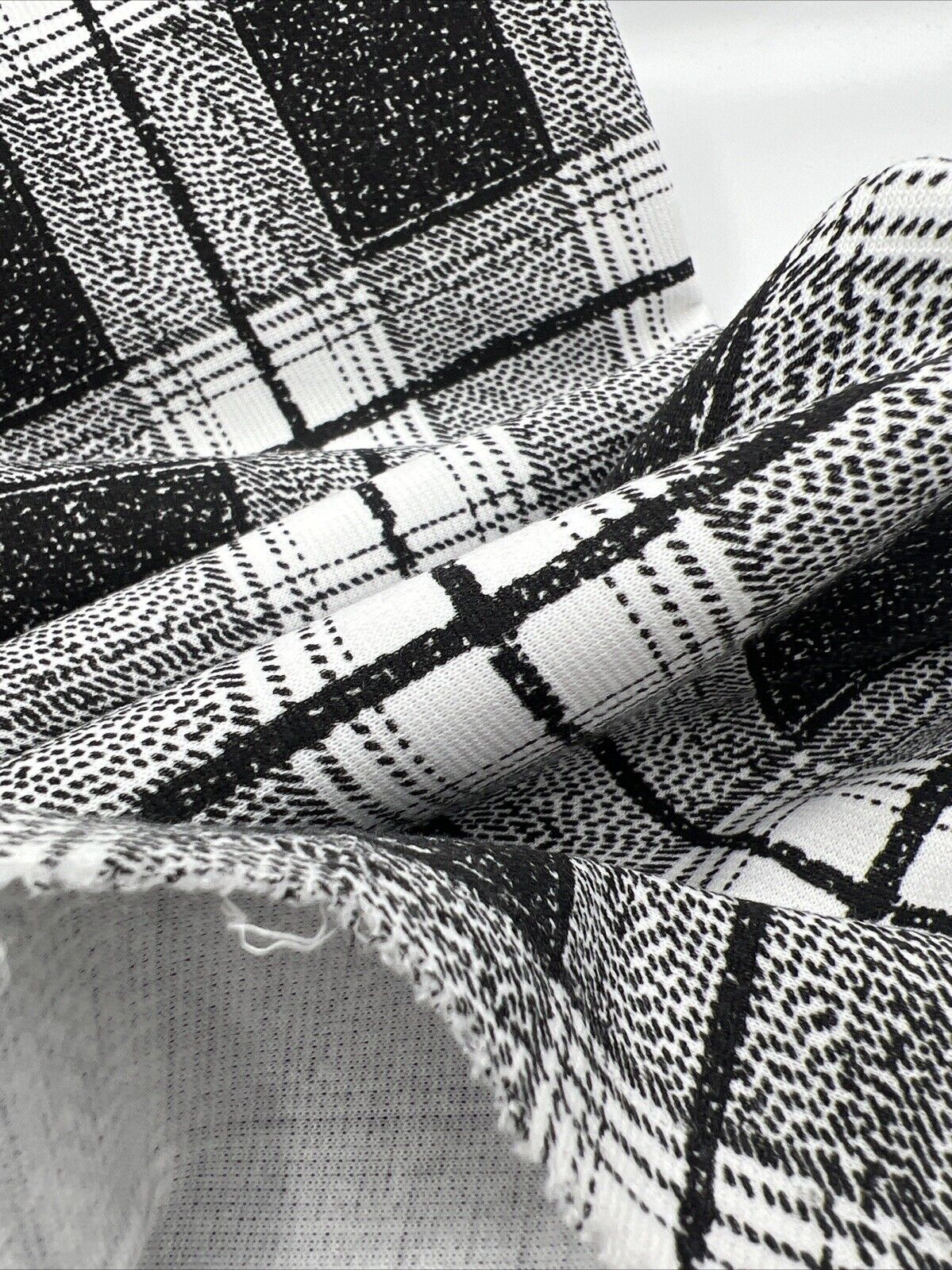 Grey Black Check Ponte Fabric