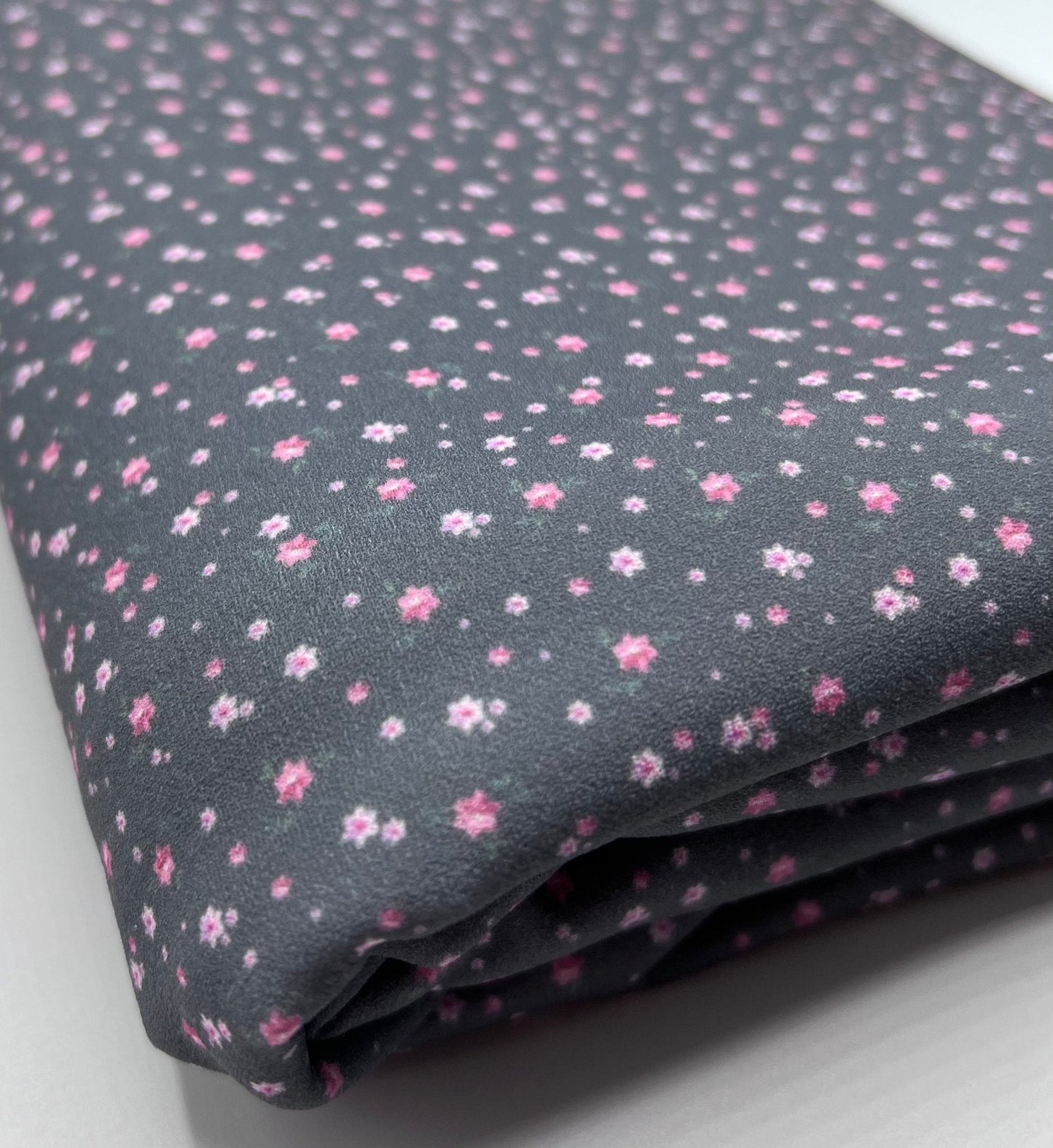 Grey Ditsy Floral Printed Scuba Crepe Jersey Fabric 4 Way Stretch