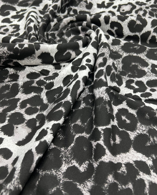 Grey Leopard Print Viscose Elastane Fabric