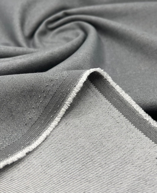Grey Plain Washed Stretch Denim 280GSM