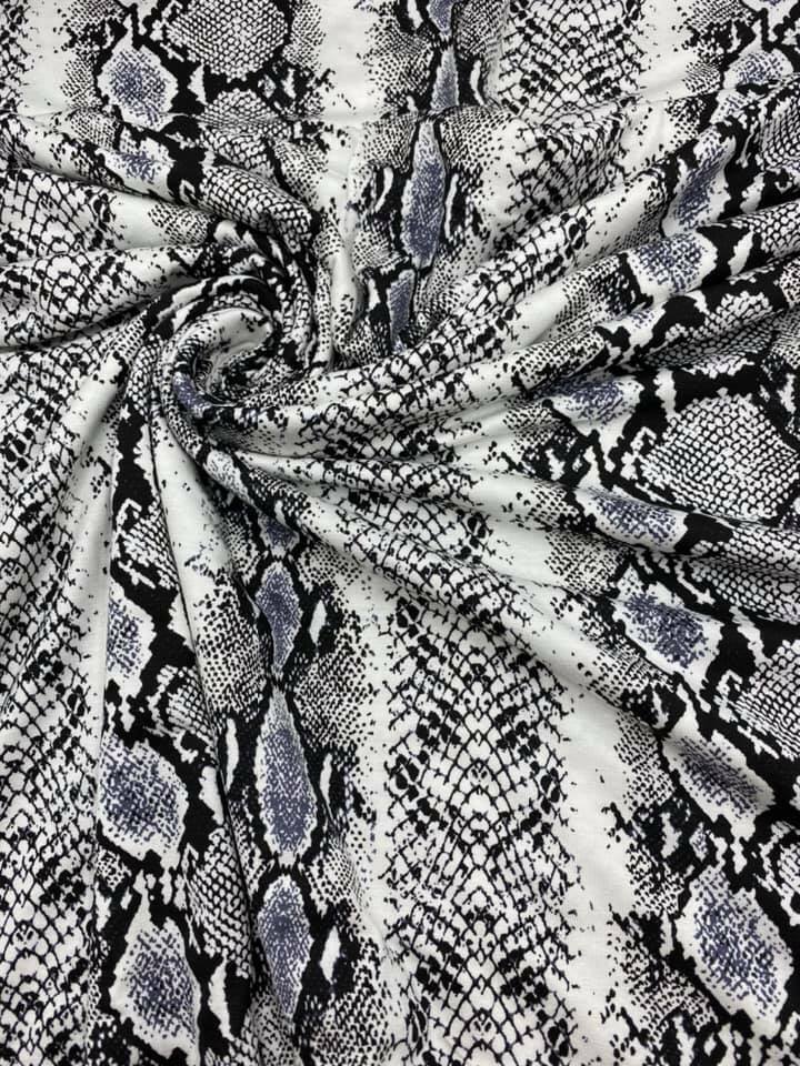 Grey Snakeskin Print Viscose Elastane Fabric
