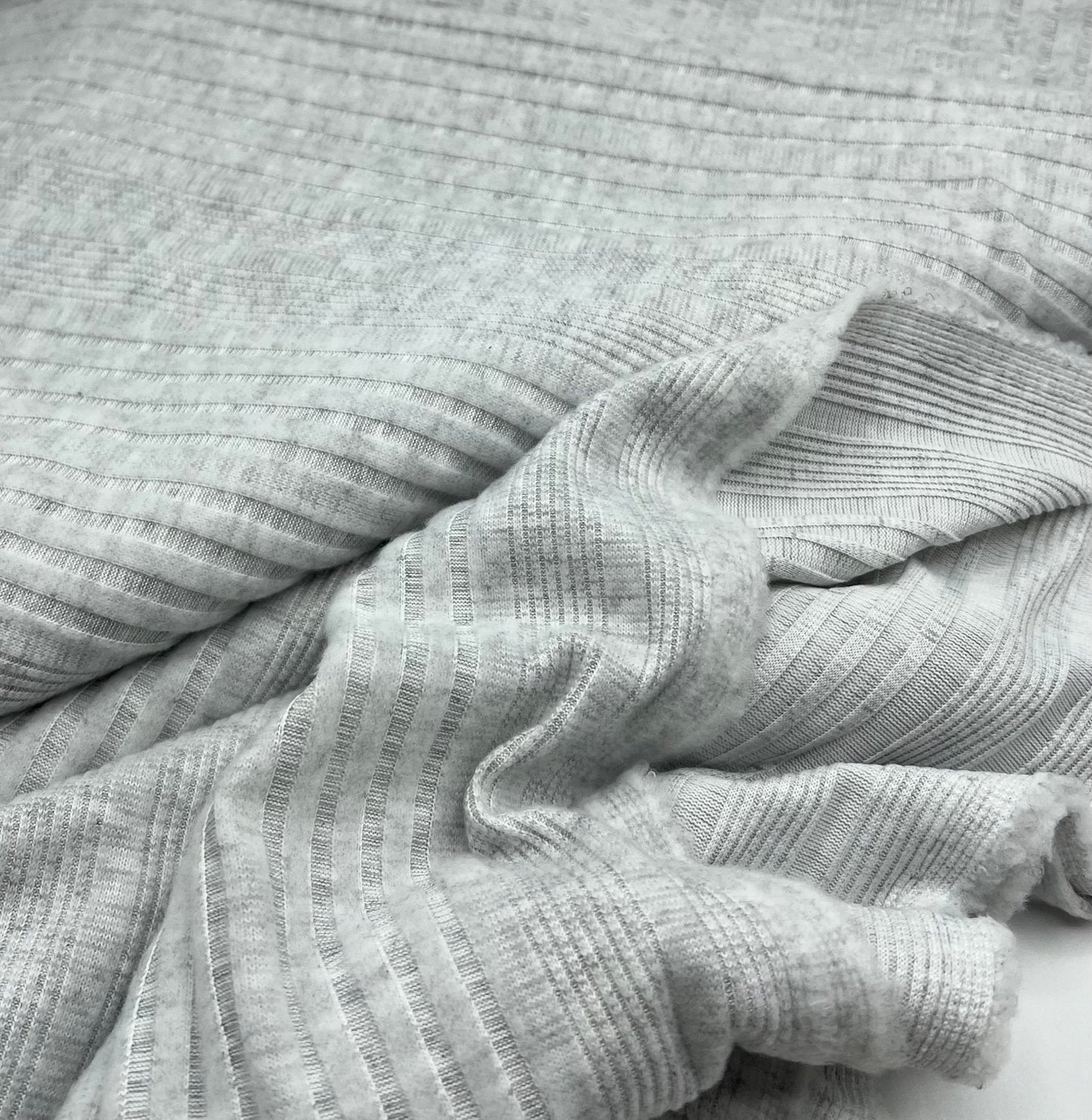 Grey Wide Soft Brushed Cosy Wide Rib Stretch Fabric