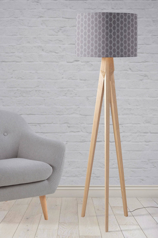 Grey Drum Lampshade, White Squares Geometric Design Shade for Table, Floor or Ceiling Pendant Light