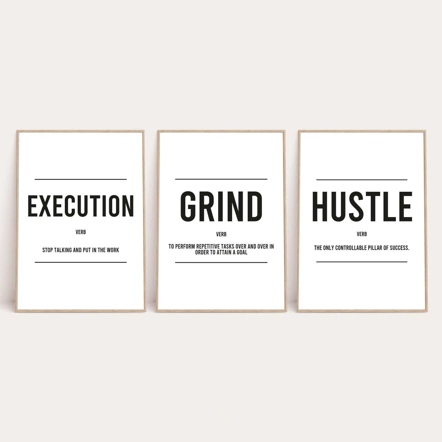 Grind Hustle Execution Inspirational Wall Decor Quote Print Set Of 3