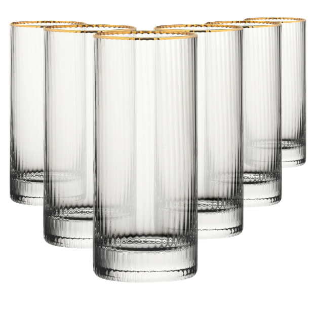 Hayworth Gold Rimmed Highball Glasses - 350ml - Set of 6