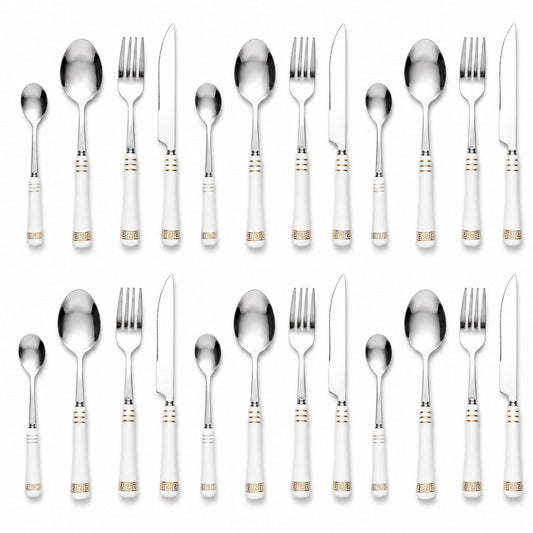 Heritage Gold 24-Piece Cutlery Set – White