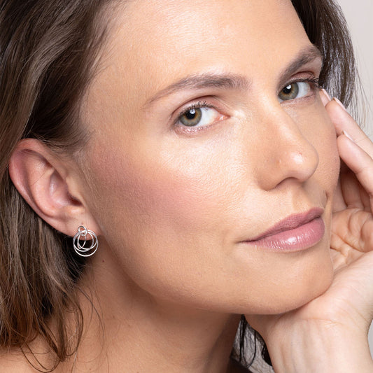 Hoop Cluster Rings Sterling Silver Stud Earrings