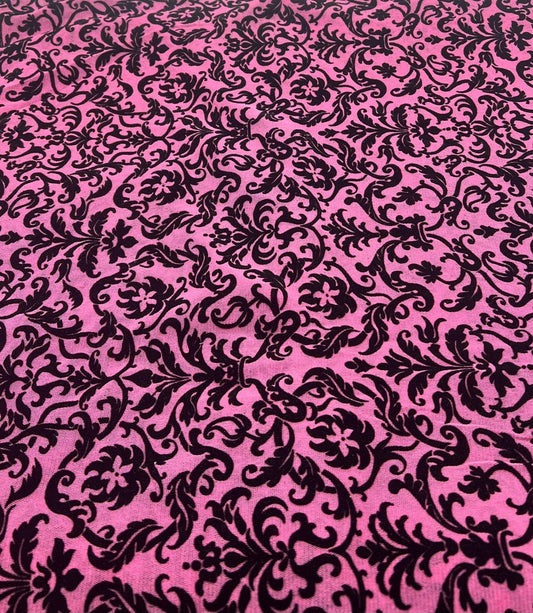 Hot Pink Embossed Flocked Mesh Fabric 2 Way Stretch