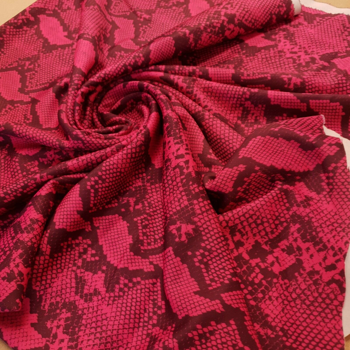 Hot Pink Snake Printed Plain Scuba 4 Way Stretch Jersey Fabric