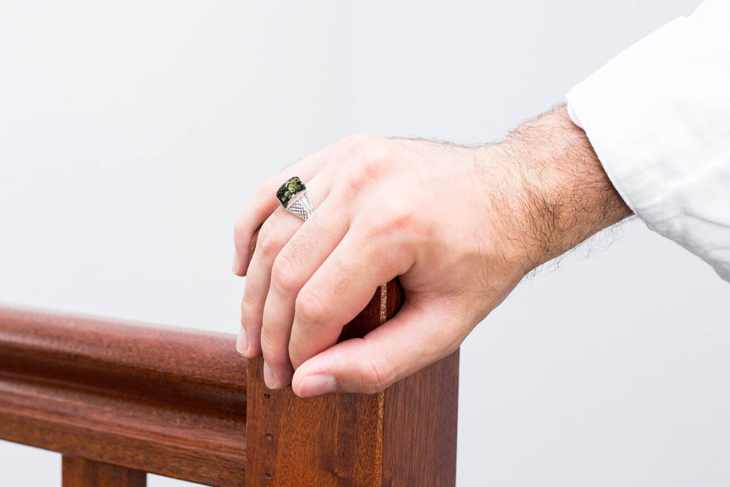 Men's Green Amber Solitaire Ring