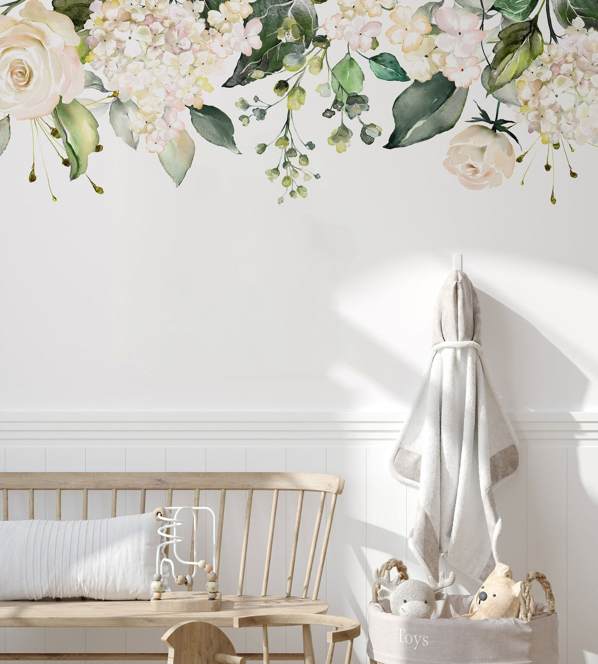 Watercolour White Floral Wall Decal | Soft Bouquet Wall Mural | Nursery Flowers Art Print