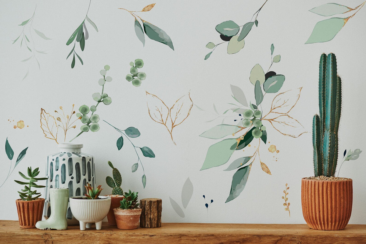 Jungle Leaves Wall Decal for Nursery, Bathroom Tropical Wall Decals, Palm Banana Leaf Wall Decal, Safari Tropical Plants Decal Peel & Stick