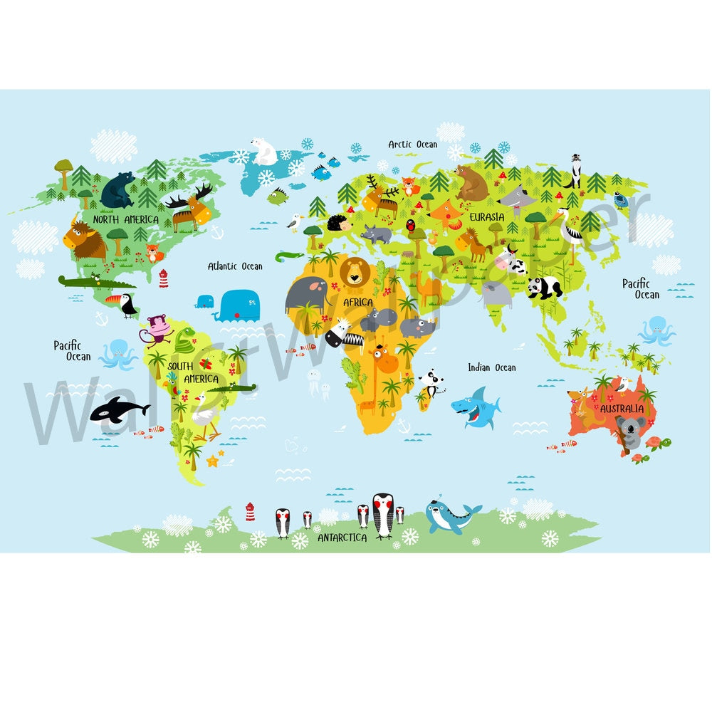The Whole Wide World Map Wall Mural | Wallpaper | Wall Art | Peel and Stick or Traditional