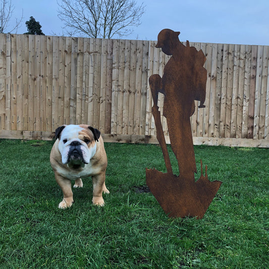 Large Rusty Metal Soldier Garden Statue