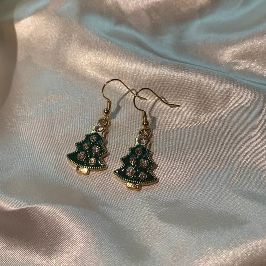 Festive green Christmas tree earrings