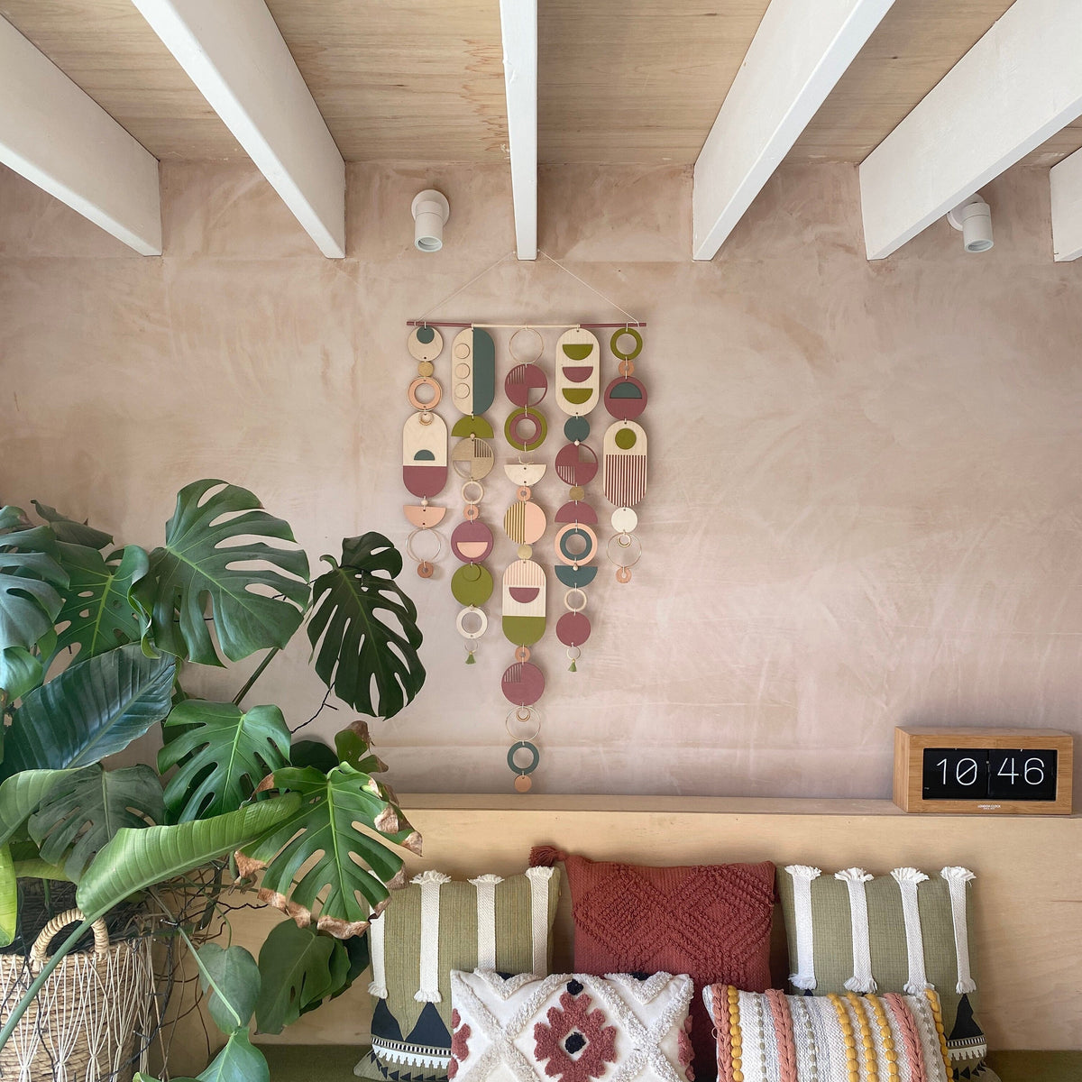 Large Mid-Century Wall Hanging – Colorful Geometric Plywood Sculpture