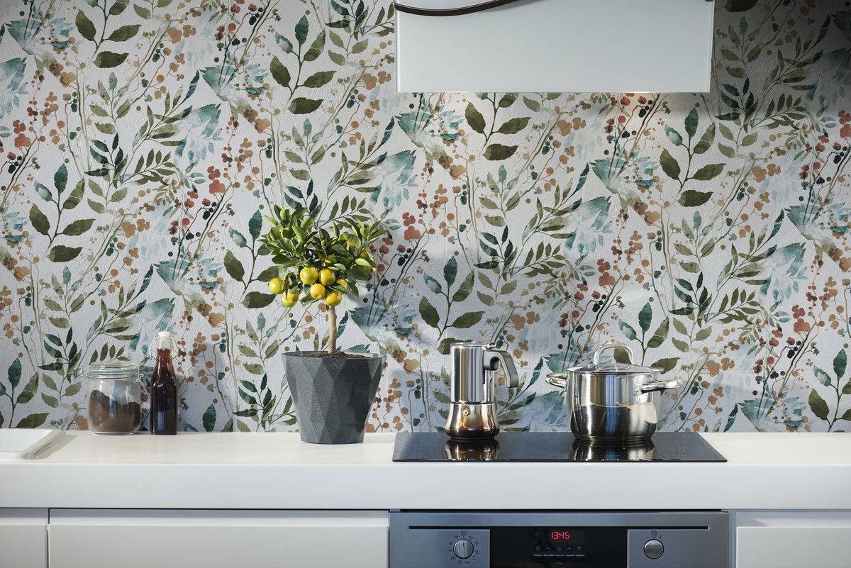 Herb Leaves Watercolour Wallpaper | Peel and Stick or Traditional
