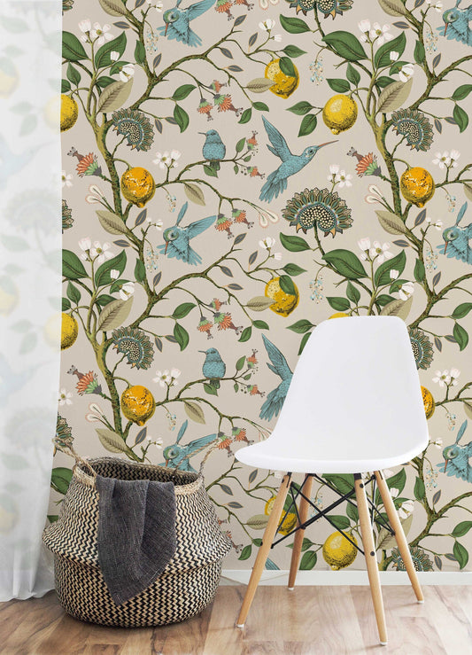 Lemon Grove Hummingbirds Wallpaper for Nursery or Kitchen | Peel and Stick or Traditional
