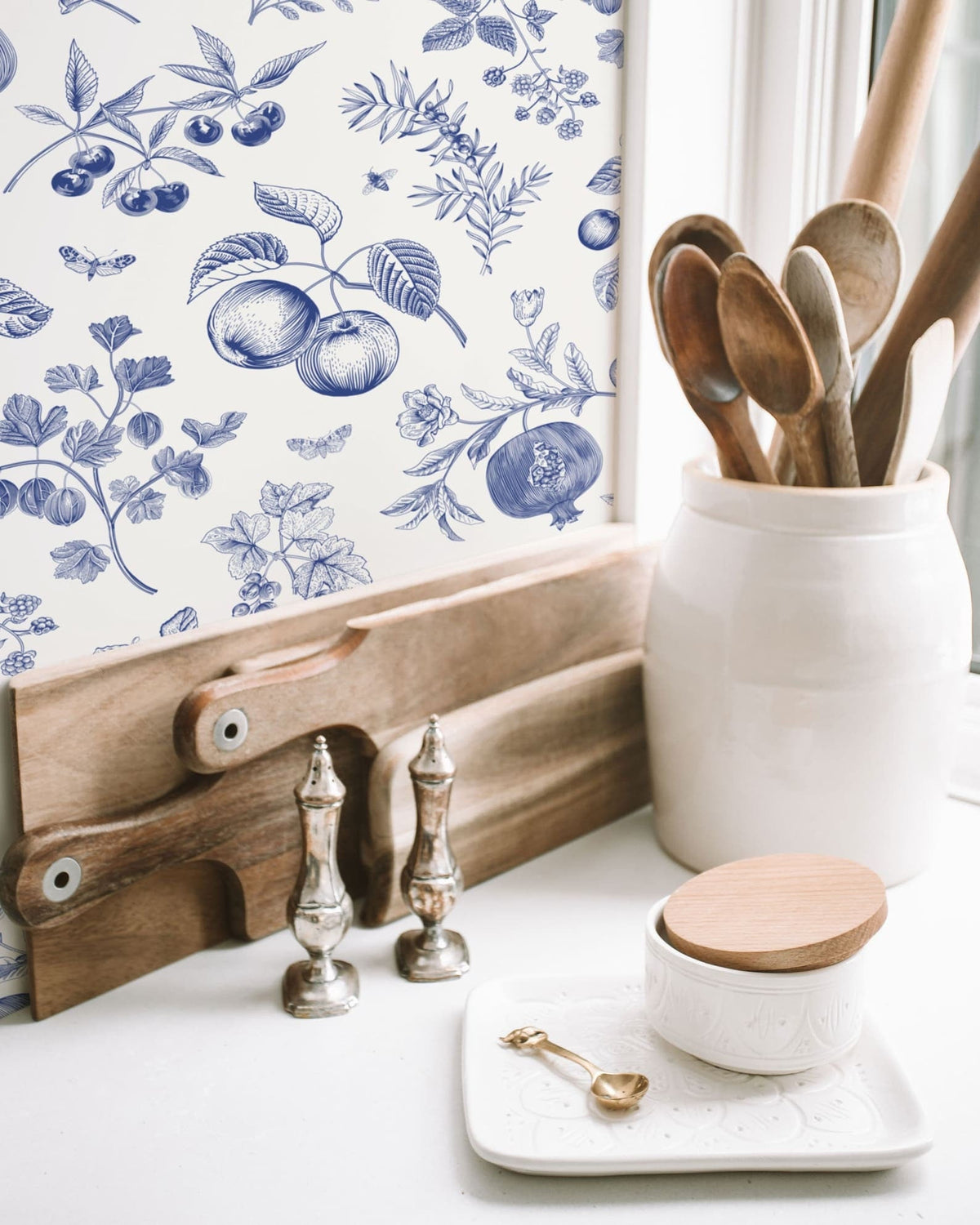 Blue Peach Botanical Wallpaper | Custom Roll | Country Style Decor | Peel and Stick or Traditional