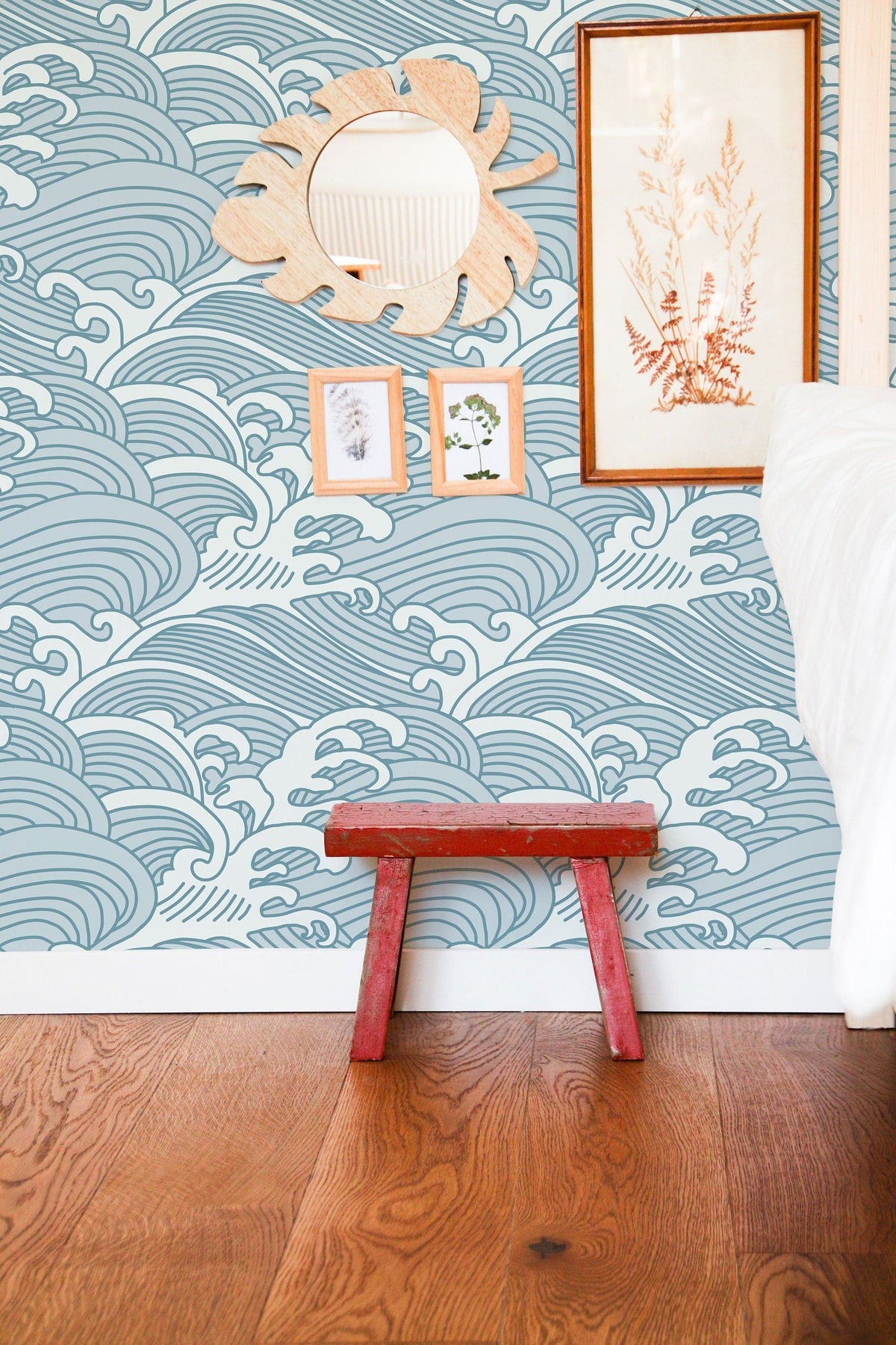 Chinese Waves Wallpaper | Blue-Grey Mural | Eco Friendly Design | Peel and Stick or Traditional