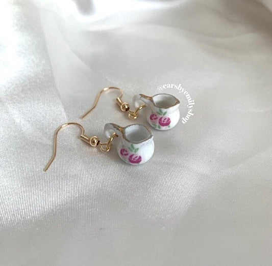 Rose white porcelain rustic tea coffee pot jug gold earrings