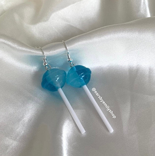 Blue or red lollipop silver dangle earrings