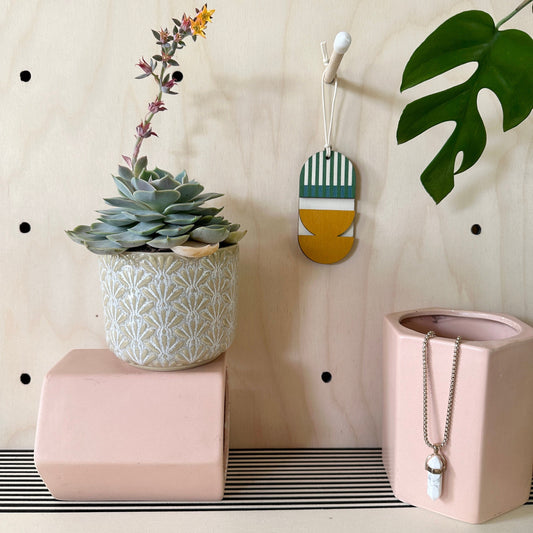 Geometric Decoration - Mini Mid-Century Wall Art - Little Wooden Decoration - Green & Yellow Decor