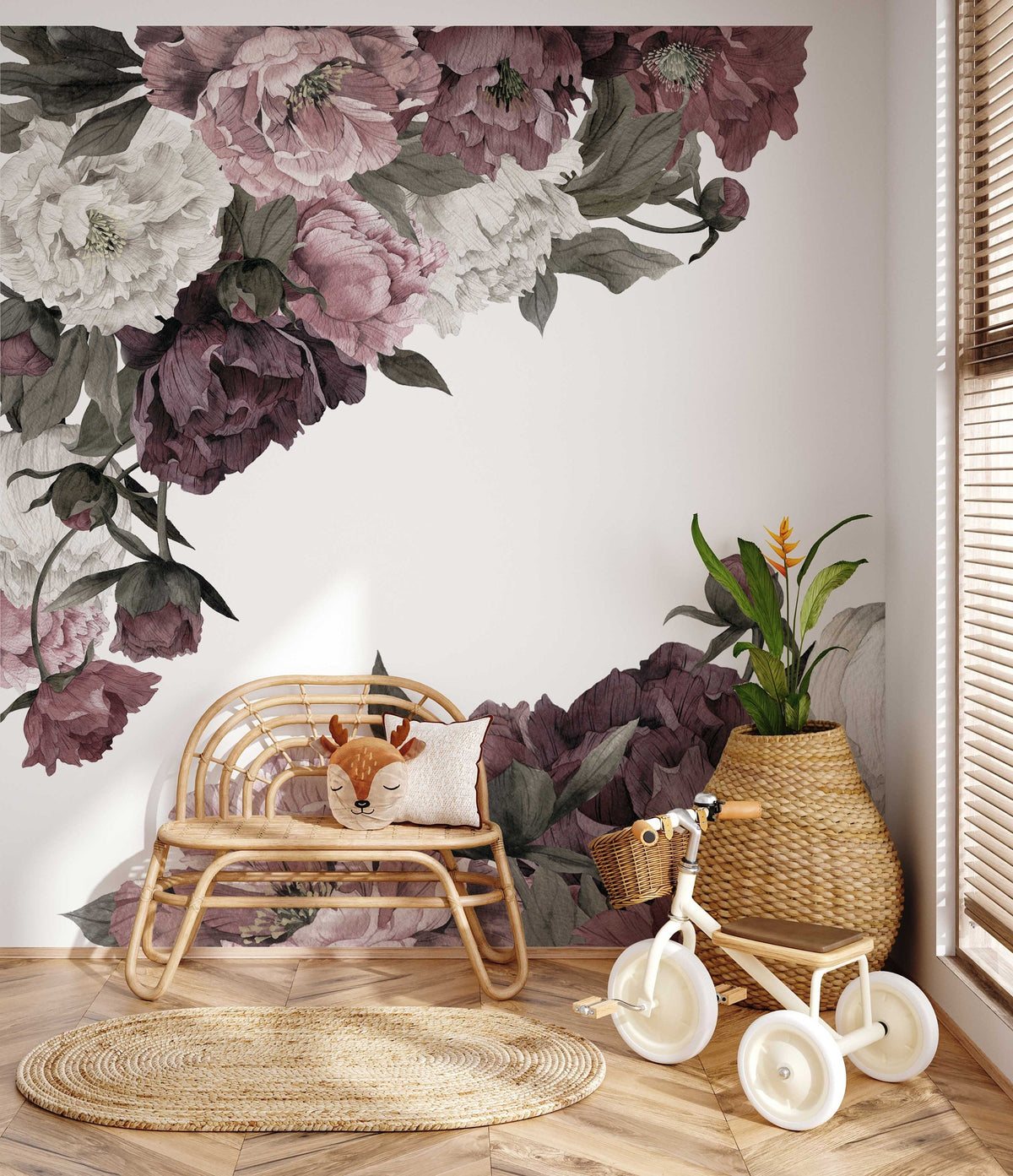 Classic Peonies Wall Art | Peony Bouquet | Floral Wall Mural | Peony Painting Wall Sticker | Floral Decal | Flower | Peel and Stick or Traditional