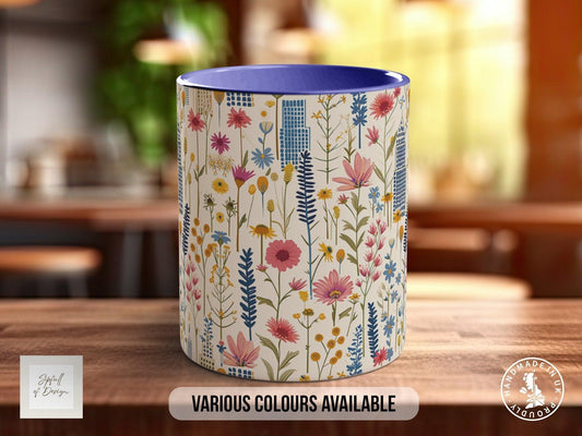 Cityscape Wildflower Pattern Full Wrap Coloured Art Mug - Design 5